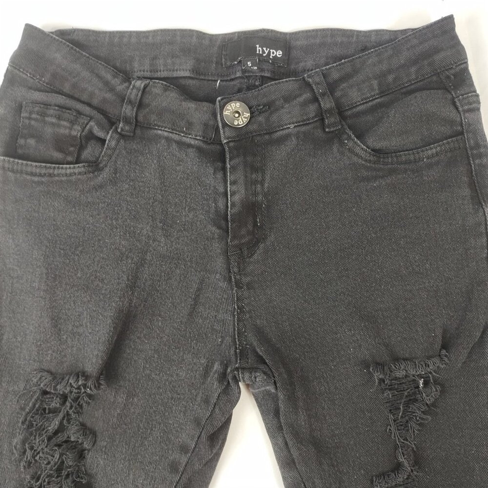 Hype Womens Junior Petite Straight Leg Distressed Black Jeans 27"x 29" Size 5